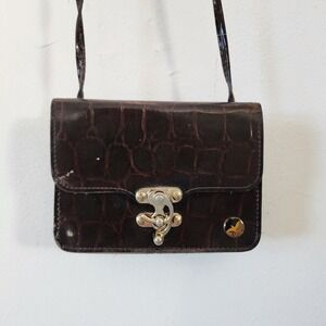 Vintage Brown YG Leather Crossbody Snakeskin Purse Clasp Close